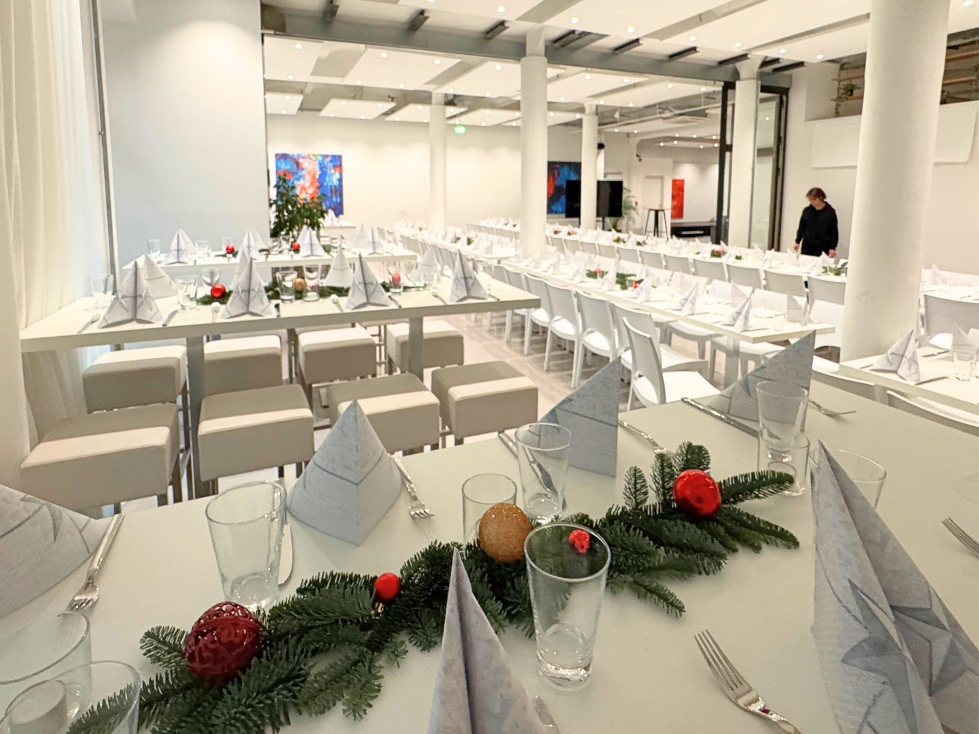 Tables set for a Christmas party at REST2RENT Hamburg