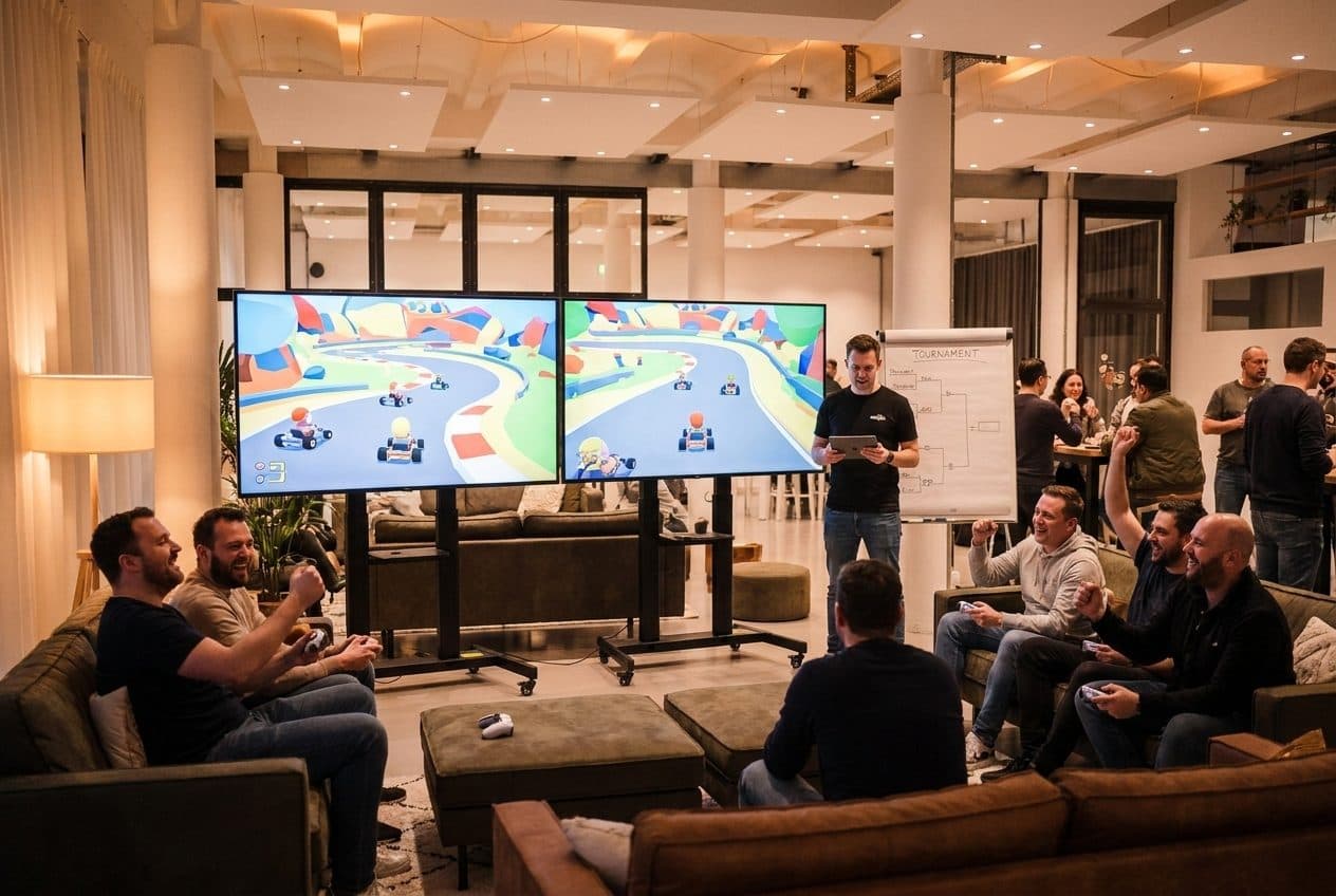 Konsolen-Turnier auf zwei großen Screens in der Eventlocation REST2RENT Hamburg