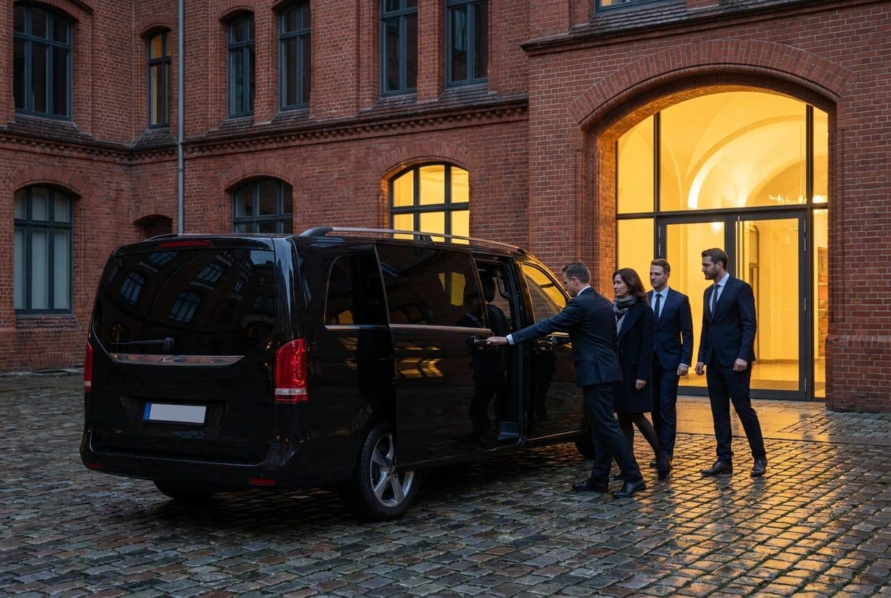 Mercedes V-Klasse im Hof vor der Eventlocation REST2RENT Hamburg