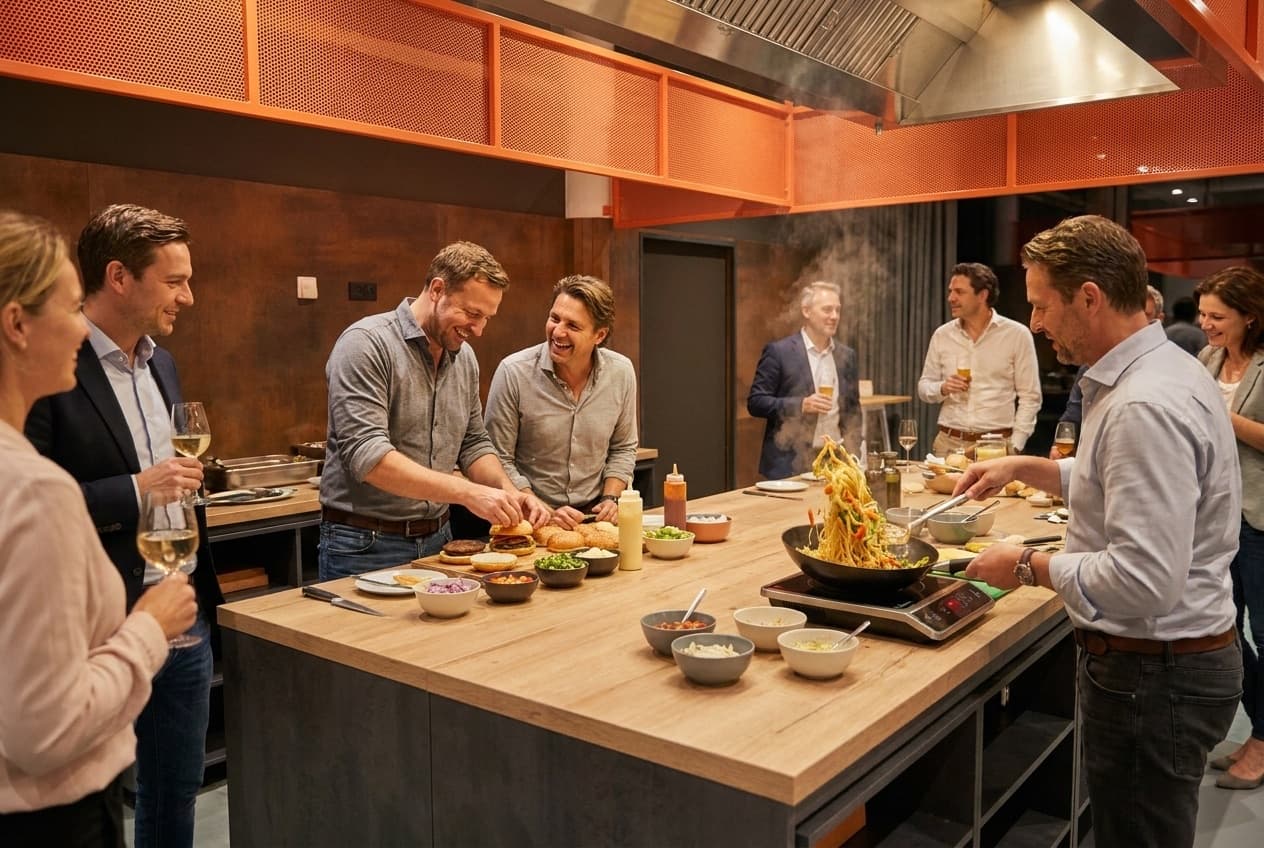 Guests at the DIY stations of the Kitchen Area at REST2RENT Hamburg