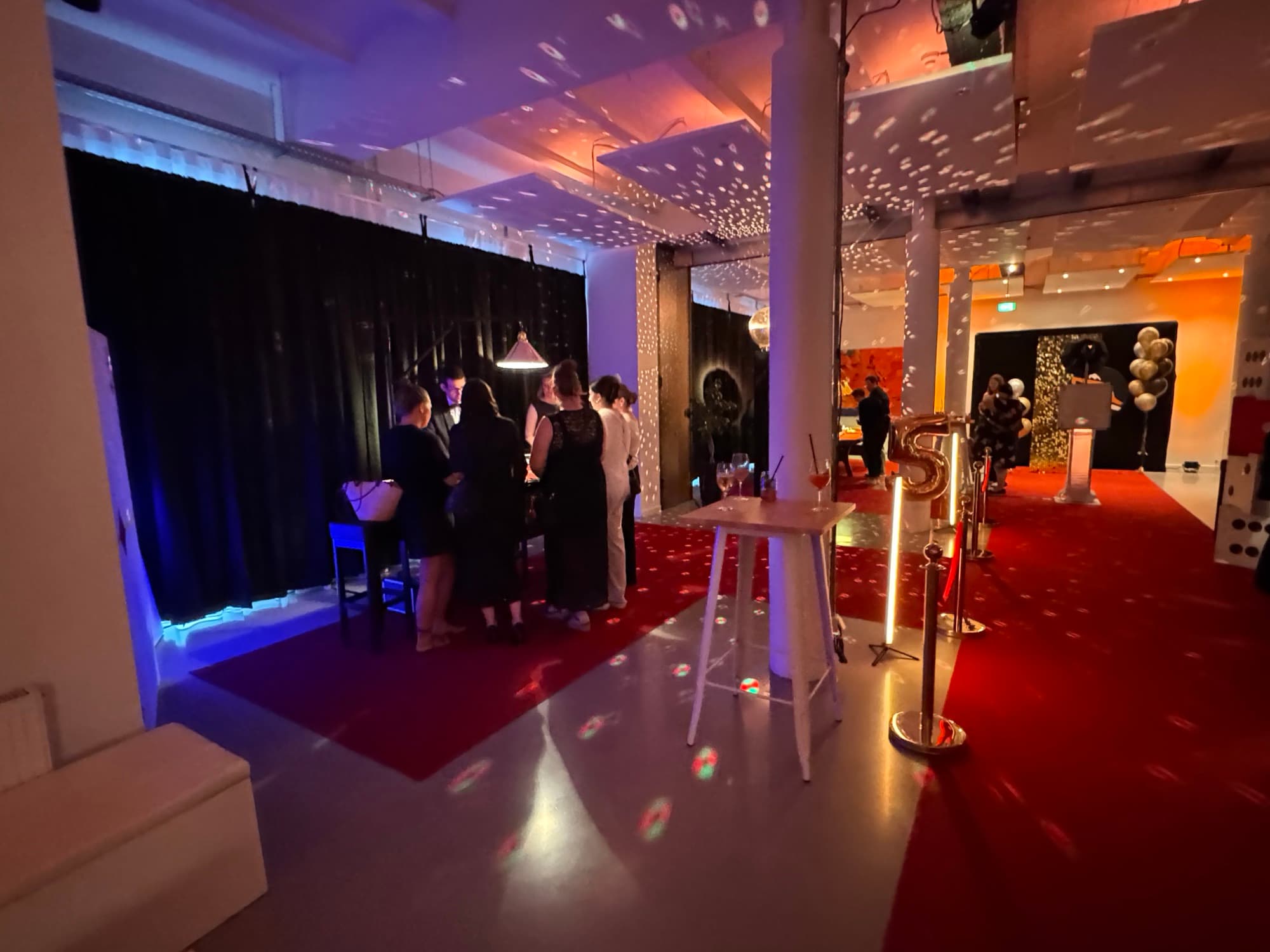 Evening event with RGBW mood lighting and bar at REST2RENT Hamburg
